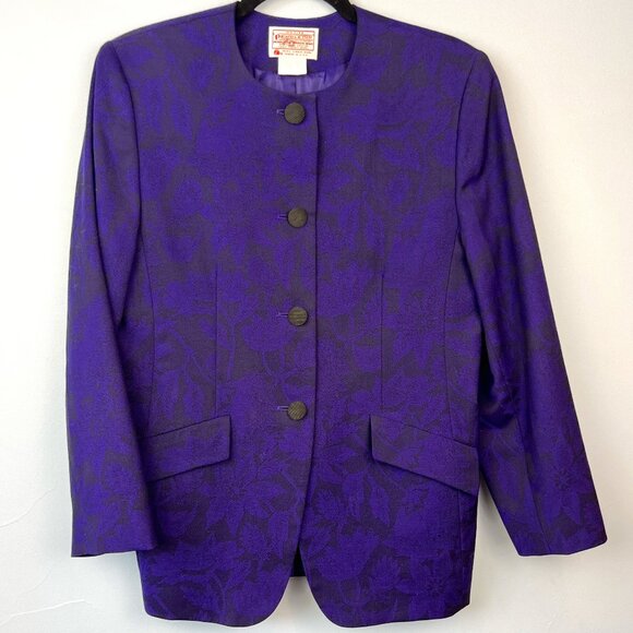 Vintage Pendleton Petite Virgin Wool Purple Black Floral Suit Set Size 10 - Picture 1 of 11